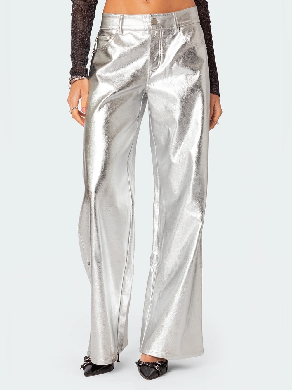 7 For All Mankind Silver Faux Leather Straight Leg Pants
